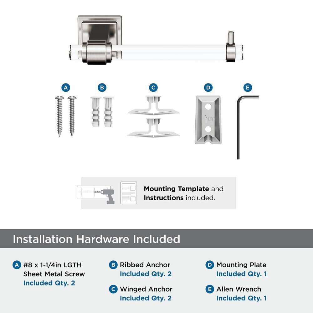 Clear and Brushed Nickel Single Post Toilet Paper Holder
