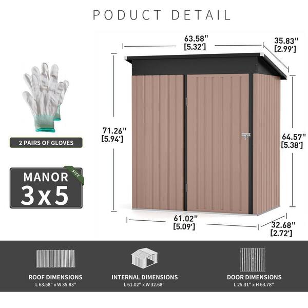 Sizzim 5 ft. W x 3 ft. D Single Slope Roof Metal Storage Shed