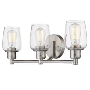 21.9 in. 3 Light Brushed Nickel Bedroom Vanity Light Wall Sconce Light with Clear Glass Shade
