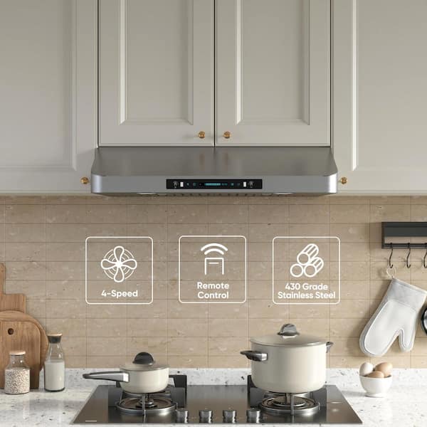 42 in. 400 CFM Ducted Under Cabint Range Hood with Top/Rear Vent, Adjustable LED and Gesture Control in Stainless Steel