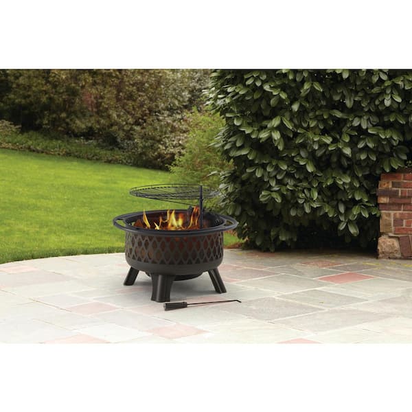 Hampton Bay Piedmont 30 In Steel Fire Pit In Black With Poker Ofw992ra The Home Depot