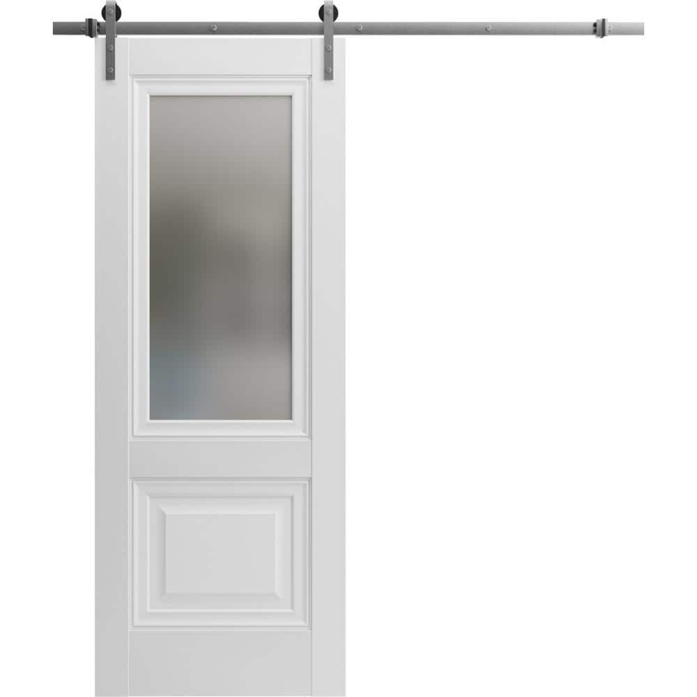 Assembly Required 42 in. x 96 in. 1-Panel Frosted Glass White Solid Wood Sliding Barn Door with Hardware Kit price history on PriceWatchPro