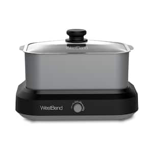 5 qt. Silver Non-Stick Versatility Slow Cooker with 5-Temperature Settings Includes Travel Lid and Thermal Tote