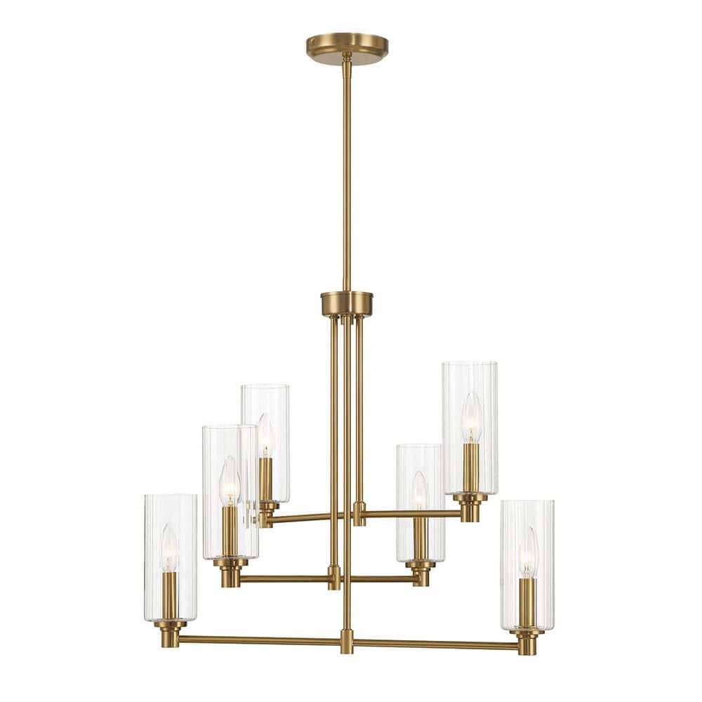 24 in. Modern Gold Chandeliers, 6-Light with Glass Shades, Hanging Pendant for Living Room, Kitchen, Staircase, Entryway price history on PriceWatchPro