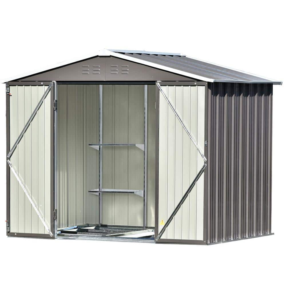Clihome Gray 6 ft. W x 8 ft. D Metal Garden Shed Patio Storage Shed ...