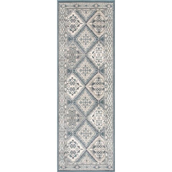 nuLOOM Becca Vintage Tiles Blue 3 ft. x 8 ft. Indoor Runner Rug