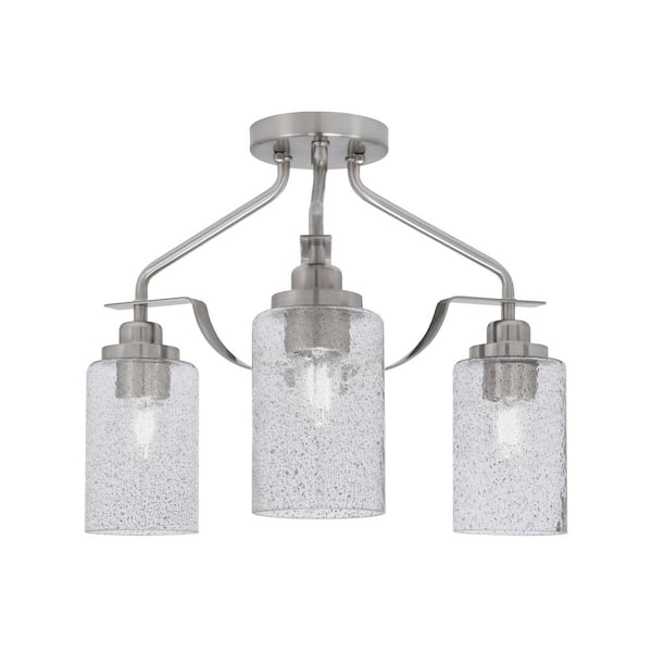 Unbranded Zara 14.5 in. 3-Light Brushed Nickel Semi-Flush with 4 in. Smoke Bubble Glass Shades No Bulbs Included