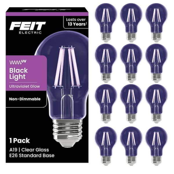 7-Watt A19 Glass Black Light Party E26 Medium Base LED Light Bulb (12-Pack)