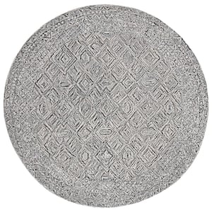 Textual Black/Ivory 6 ft. x 6 ft. Abstract Border Round Area Rug