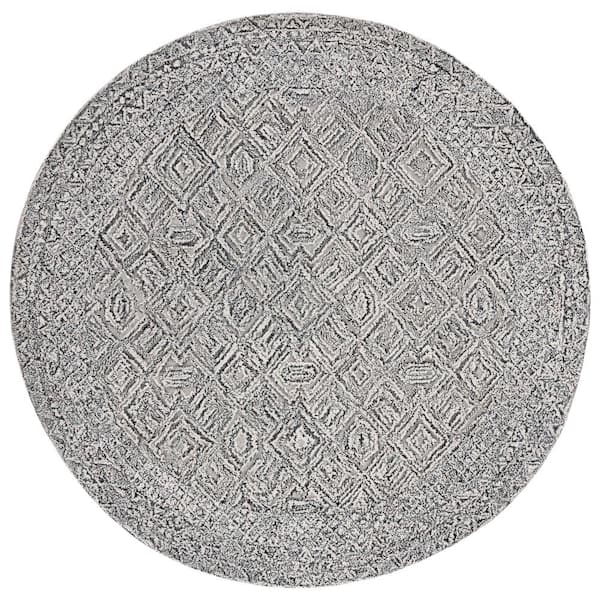SAFAVIEH Textual Black/Ivory 6 ft. x 6 ft. Abstract Border Round Area Rug