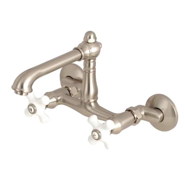 Kingston Brass English Country 2-Handle Wall-Mount Standard Kitchen Faucet in Brushed Nickel