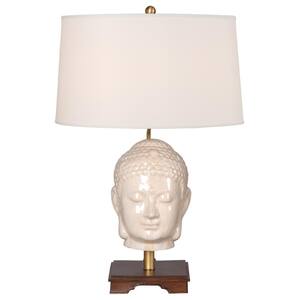 26 in. Crackle Buddha Head Ceramic Table Lamp