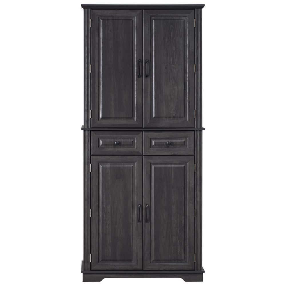 Black Wood Pantry Cabinet with 3-Pull Out Cabinet Organizers and 6-Door ...