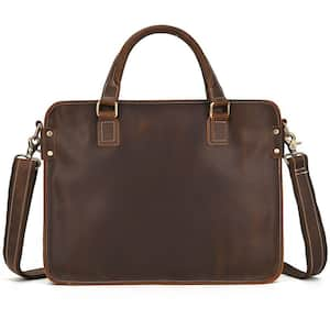 15 in. Vintage Briefcase Genuine Leather Travel Bag Tote Bag Messenger Bag