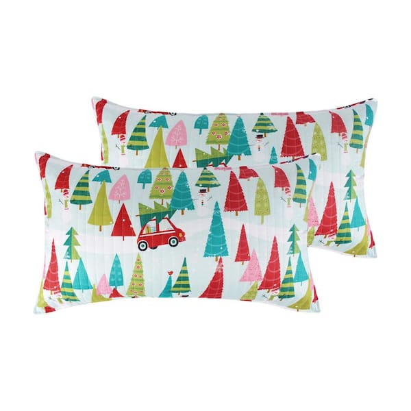 LEVTEX HOME Merry and Bright Holly Jolly Multi-Color Christmas Trees Microfiber King Sham (Set of 2)