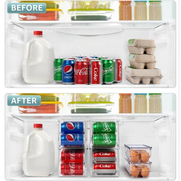 Automatic Fridge Can Organizer - Adjustable Width, Holds 10 Cans, White With Locking Pusher System
