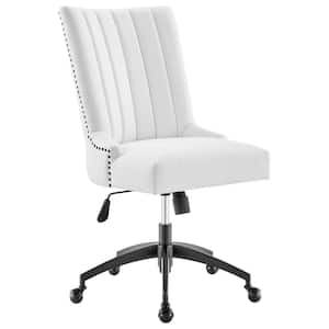 Empower Tufted White Fabric Seat Office Chair with Matte Black Metal Base
