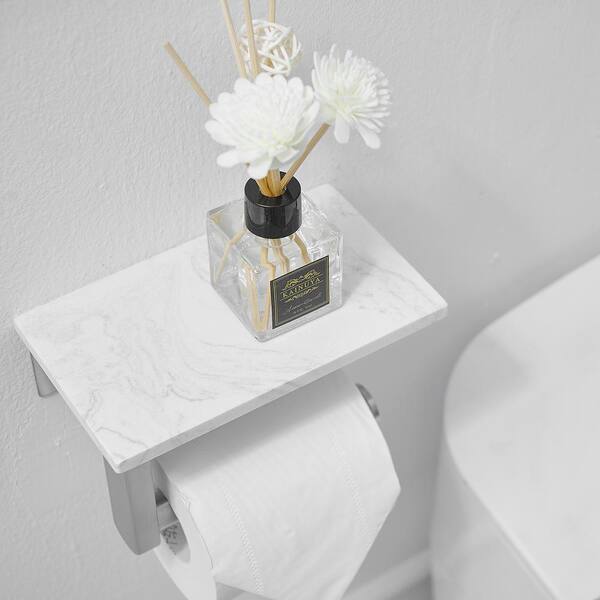 Marble Double Toilet Paper Holder with Shelf, Paper Towel Holder Wall  Mount, Matte Black Toilet Paper Holder, Tissue Holder for Bathroom