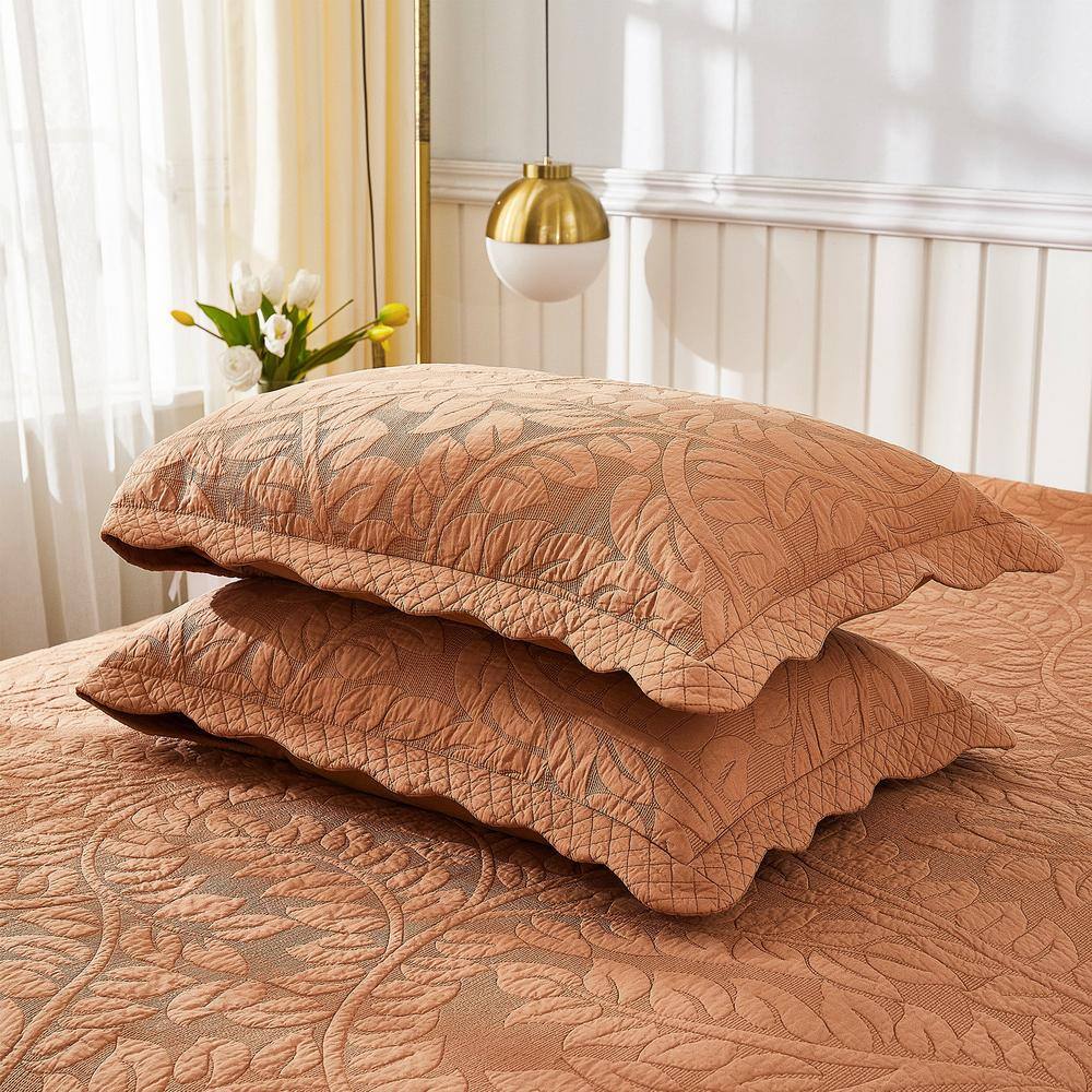 Standard Royal Orange Cotton Embroidered Pillow Shams