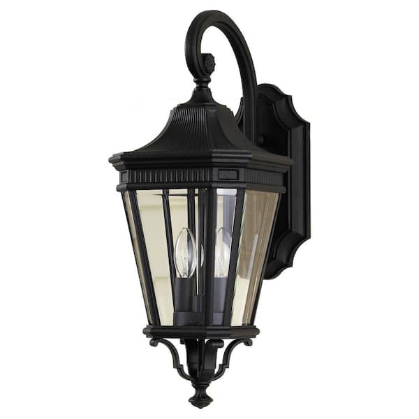Generation Lighting Cotswold Lane 2-Light Black Outdoor 20.5 in. Wall Lantern Sconce