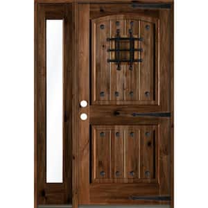 44 in. x 80 in. Mediterranean Knotty Alder Right-Hand/Inswing Clear Glass Provincial Stain Wood Prehung Front Door