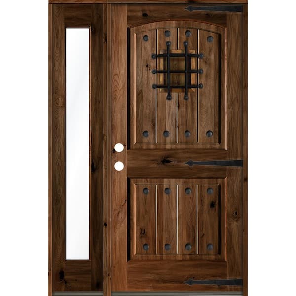 Krosswood Doors 46 in. x 80 in. Mediterranean Knotty Alder Right-Hand/Inswing Clear Glass Provincial Stain Wood Prehung Front Door