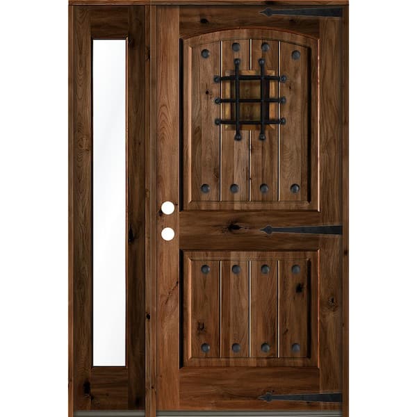 Krosswood Doors 50 in. x 80 in. Mediterranean Knotty Alder Right-Hand/Inswing Clear Glass Provincial Stain Wood Prehung Front Door