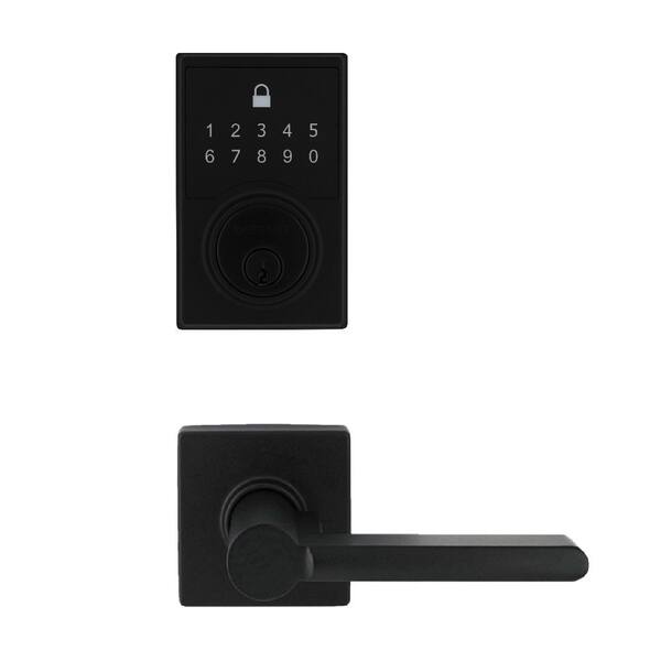 Compact Touch Square Matte Black Deadbolt with Tonebridge Hall/Closet Door Lever