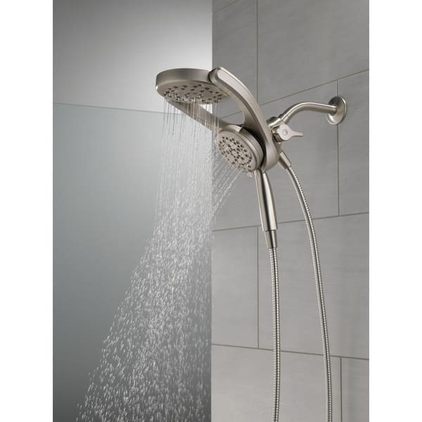 HydroRain Two-in-One 4-Spray Patterns 6 in. Wall Mount Dual Shower Heads with MagnaTite in SpotShield Brushed Nickel HydroRain Two-in-One 4-Spray Patterns 6 in. Wall Mount Dual Shower Heads with MagnaTite in SpotShield Brushed Nickel