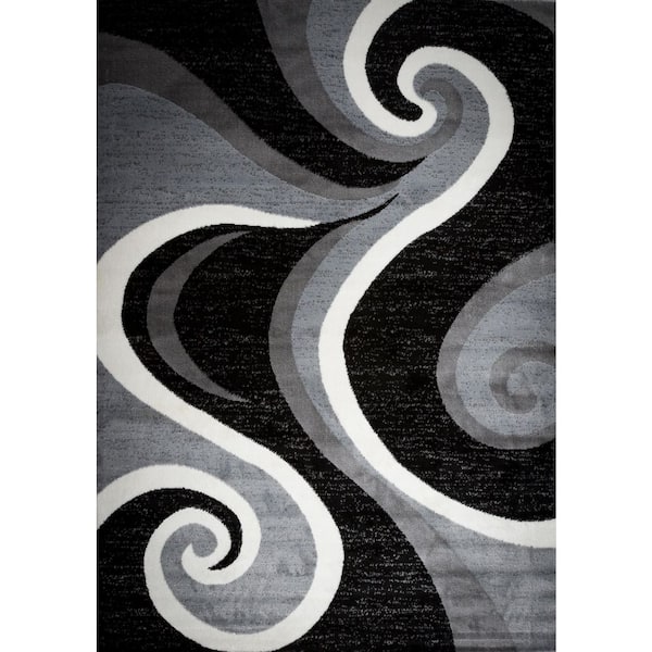 MSRUGS F Collection Blacksmith Swish Area Rug in Gray and Black 2x5