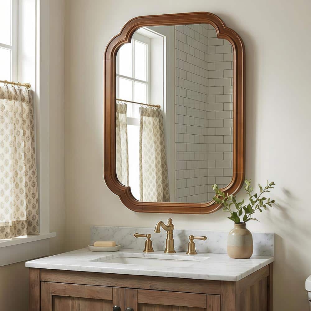 24 in. W x 36 in. H Wood Rounded Corner Decorative Mirror in Dark Walnut price history on PriceWatchPro