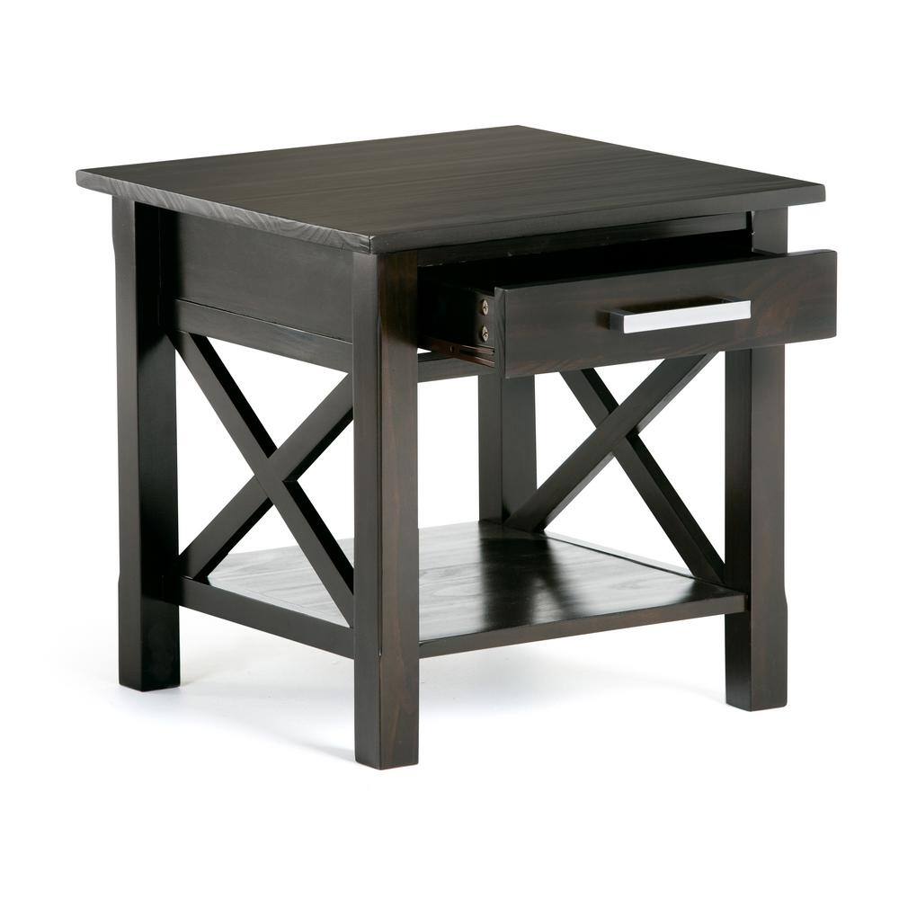 Hickory Brown Solid Pine Wood End Table with Storage Drawer
