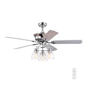AuraSpark Blade Span 52 in. Indoor Chrome Farmhouse Ceiling Fan with No Bulbs Included with Remote Control