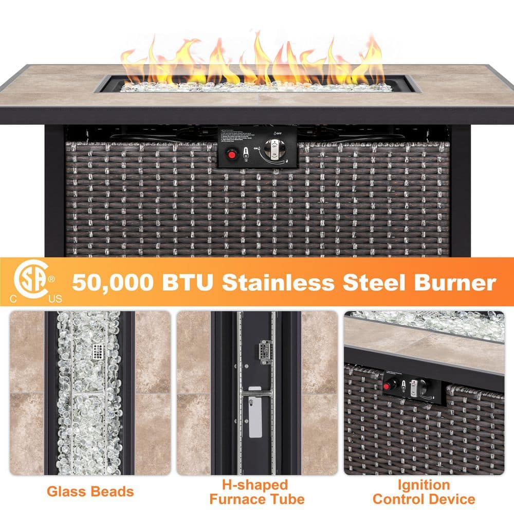 Nuu Garden 43" Ceramic and Rattan Gas Fire Pit Table