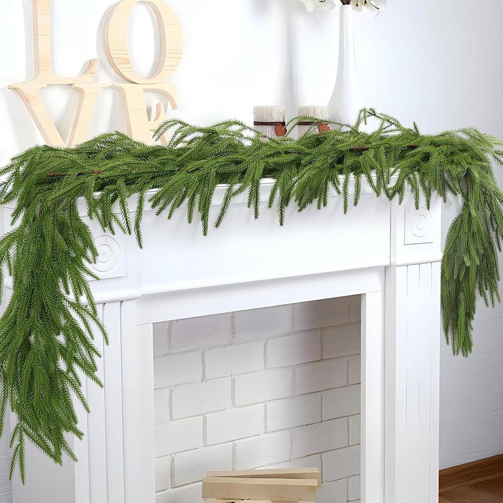 6 ft Green Artificial Pine and Eucalyptus Garland with Snow Flocked Finish