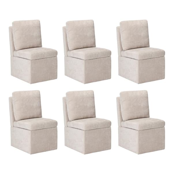 WESTINFURNITURE Stansberry Chenille Taupe Fabric Upholstered Armless Dining Chair with Lift-Seat Storage and Caster Wheels (Set of 6)