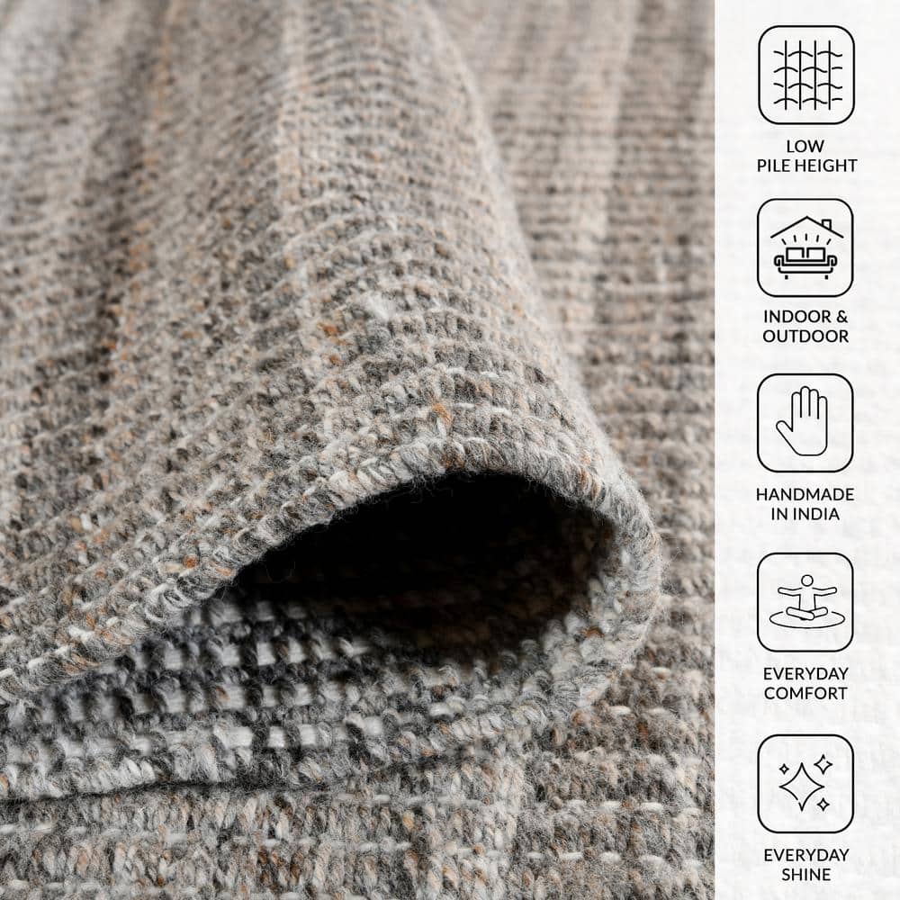 Atlantic Striped Gray and Brown Hand-Woven Outdoor Rug, 4' x 6'