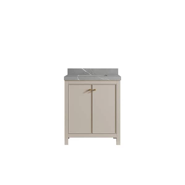 Willow Collections Chicago 30 in. Single Sink Freestanding Fine Grain Bath Vanity with Piatra Gray Qt. Top Unassembled