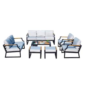 Jelly White 7-Piece Luxury Garden Outdoor Patio Conversation Steel Frame Sofa Set with Gray Cushions and Ice Box Table