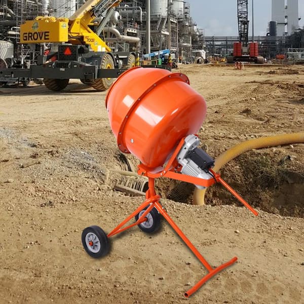 370W Portable Electric Concrete Mixer Cement Mixing Barrow Machine Mixing Mortar Handle with Wheel (4.6 cu/ft.)