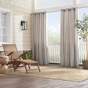 Cove Striped Grommeted Outdoor 52 in. W x 108 in. L Light Filtering Curtain Panel in Pebble