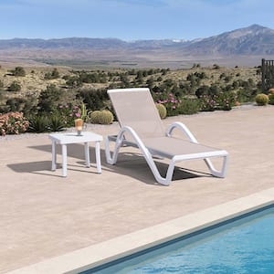 Patio Chair Set Plastic Outdoor Chaise Lounge Chairs with Table for Outside Beach in-Pool Lawn Poolside, Beige