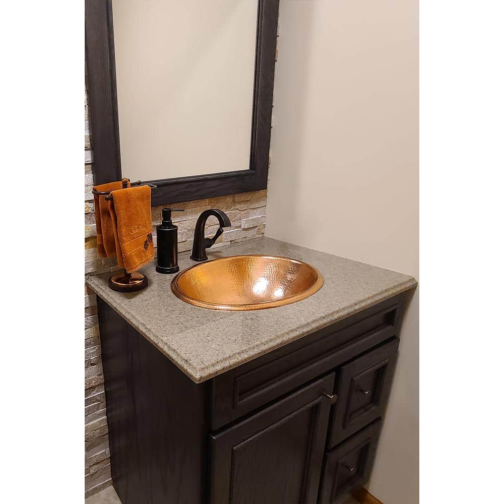 19" Oval Hand-Hammered Polished Copper Undermount Bathroom Sink
