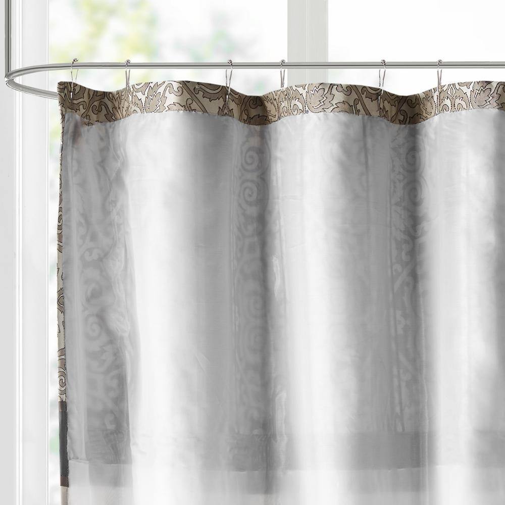 Donovan Black and Beige Embroidered Fabric Shower Curtain