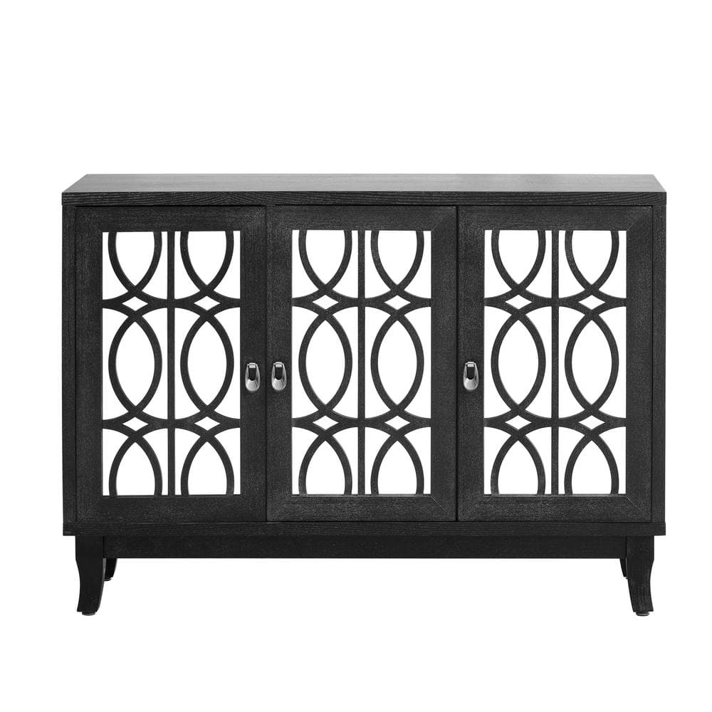 47.2 in. W x 15.6 in. D x 33.9 in. H Black Linen Cabinet with 3-Glass Doors
