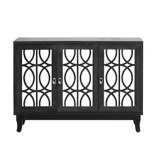 47.2 in. W x 15.6 in. D x 33.9 in. H Black Linen Cabinet with 3-Glass Doors, Silver Handle