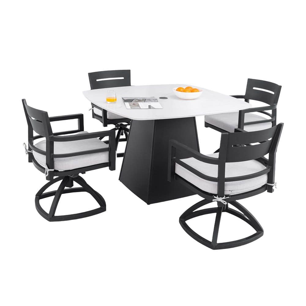 5-Piece Aluminum Ember Black Outdoor Dining Set with Cast Silver Cushions and White Stone Table price history on PriceWatchPro