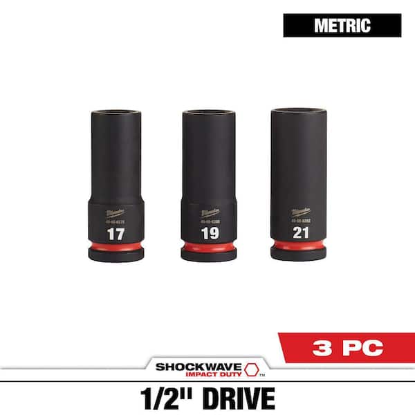 SHOCKWAVE Impact Duty 1/2 in. Drive Metric Deep Well Impact Socket Set (3-Piece)