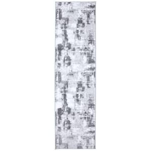 Contemporary Abstract Gray 2 ft. x 7 ft. Runner Rug