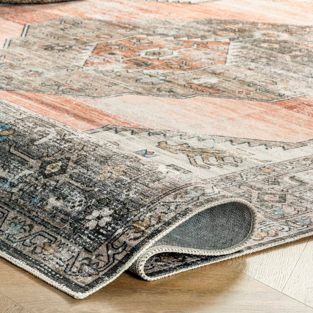 Peach Medallion 6' x 9' Washable Synthetic Area Rug